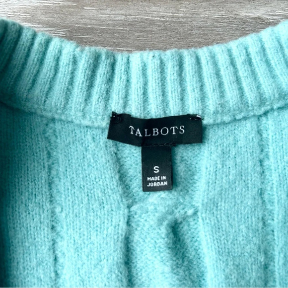 Talbots Light Blue Wool Blend Stretchy Cable Knit Cardigan - Picture 6 of 14